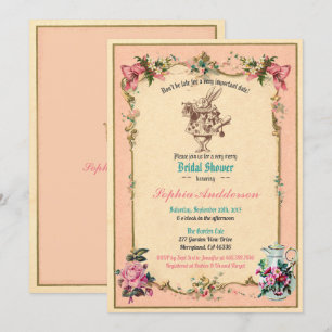 Alice in Wonderland bruidsdouche uitnodiging roze
