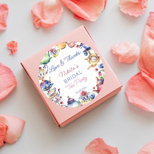 Alice in wonderland bruidsuitnodiging theepartij g ronde sticker