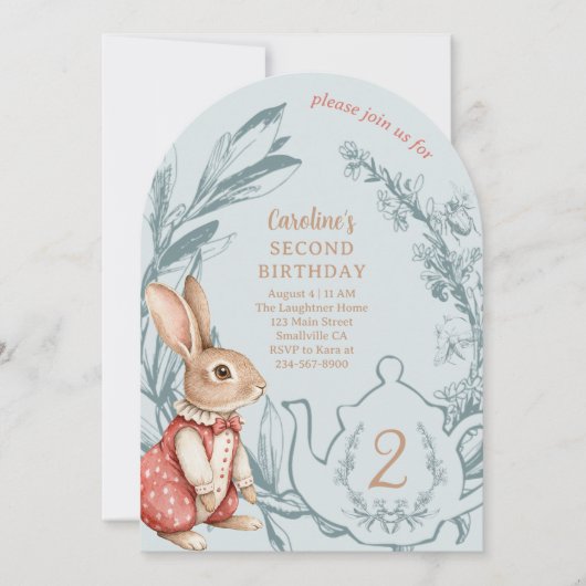 Alice in Wonderland Bunny Tea Tweede Verjaardag Kaart (Voorkant)