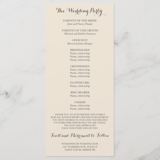 Alice in Wonderland Ceremony Program Programma (Achterkant)