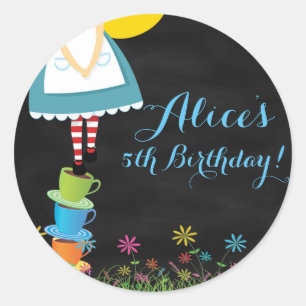 Alice in Wonderland Chalkboard Verjaardag Stickers