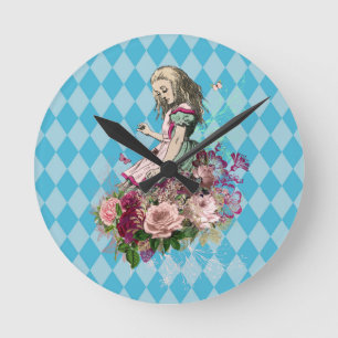 Alice in Wonderland Character on Blue Harlequin Ronde Klok