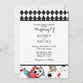Alice in Wonderland Checkered Wedding Invitation Kaart