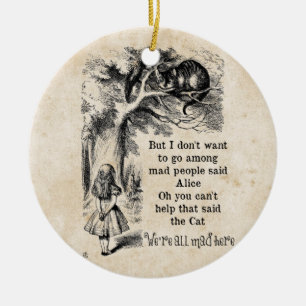 Alice in Wonderland; Cheshire Cat met Alice Keramisch Ornament