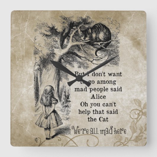 Alice in Wonderland; Cheshire Cat met Alice Vierkante Klok (Voorkant)