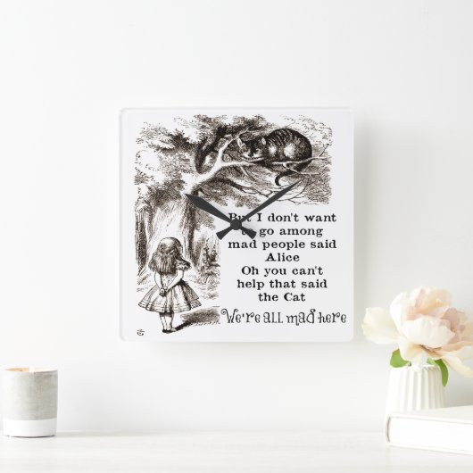 Alice in Wonderland; Cheshire Cat met Alice Vierkante Klok (Huis)