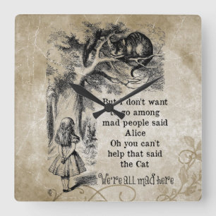 Alice in Wonderland; Cheshire Cat with Alice Vierkante Klok