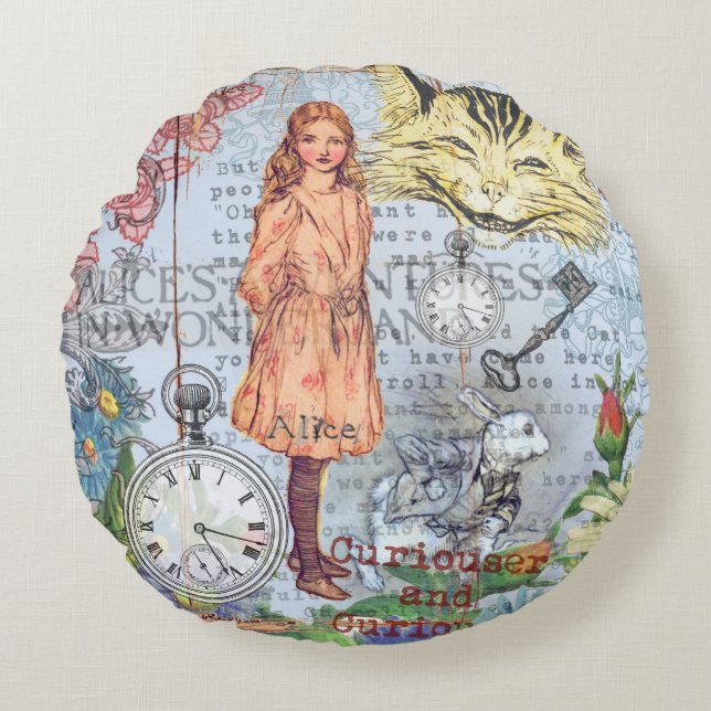 Alice in Wonderland Classic Cheshire Rabbit Alice Rond Kussen (Voorkant)