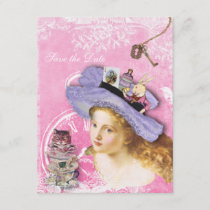 Alice in Wonderland Collage Save the Date Huwelijk Kaart