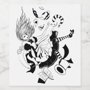 Alice in Wonderland. coole grafische illustratie Wijn Etiket