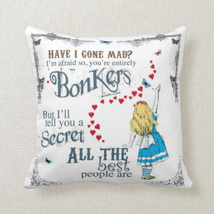 Alice in Wonderland Cushion met een gekke haatdrag Kussen