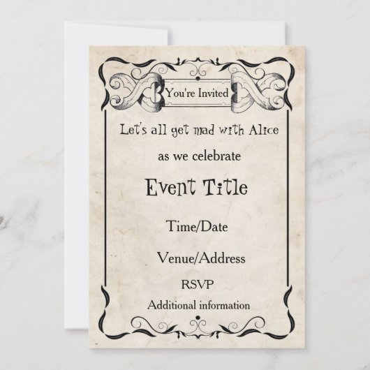 Alice in Wonderland Custom Party nodigt uit Kaart (Achterkant)