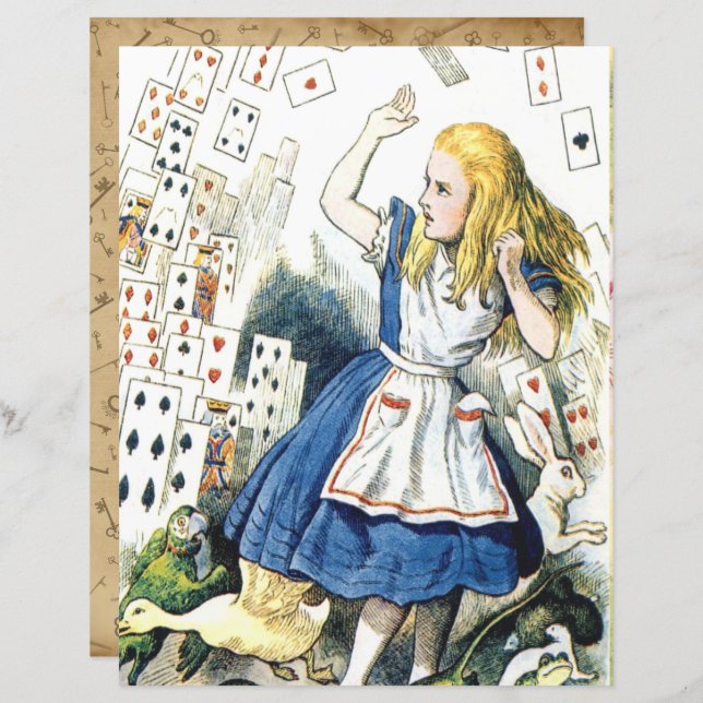 Alice in Wonderland Deck of Cards, Scrapbook Paper (Voorkant / Achterkant)