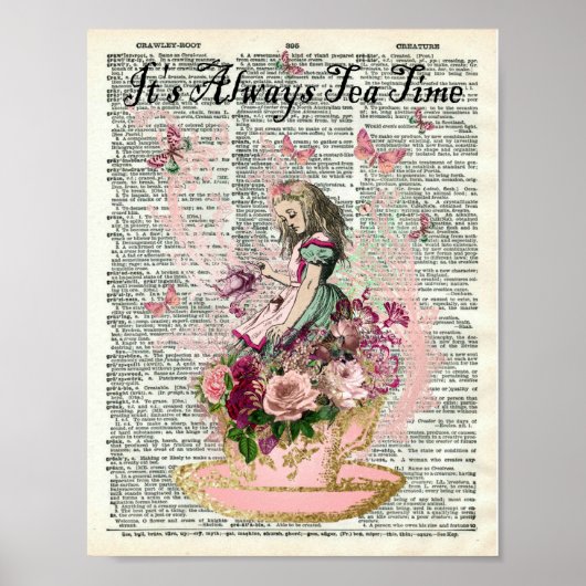Alice in Wonderland Dictionary Page, "Tea Time" Poster (Voorkant)