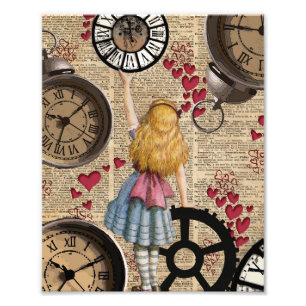 Alice in Wonderland die op tijd onderweg is Foto Afdruk