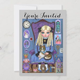 Alice in Wonderland Dinah Cat Verjaardag Uitnodigi Kaart