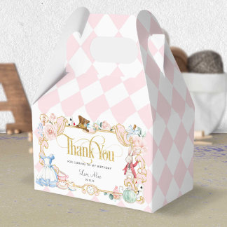 Alice in wonderland, dolle hatter tea party roze bedankdoosjes
