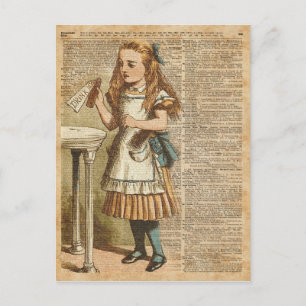 Alice in Wonderland Drink me  boekpagina kunst Briefkaart
