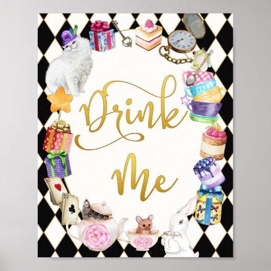 Alice in Wonderland Drink Me Tafelteken Poster (Voorkant)