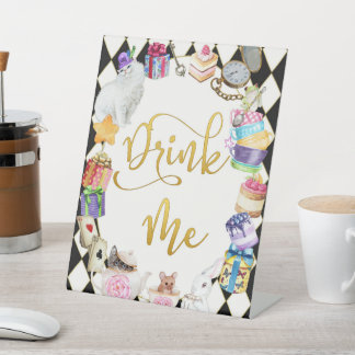 Alice in Wonderland Drink Me Tafelteken Reclamebord Met Voetstuk