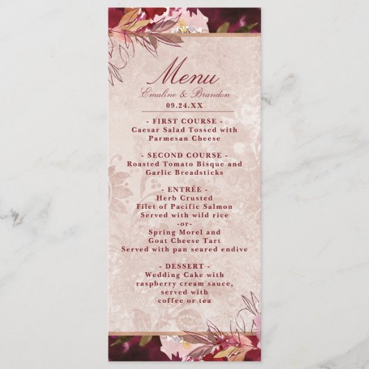 Alice in Wonderland Elegant  Bloemendiner Menu (Voorkant)