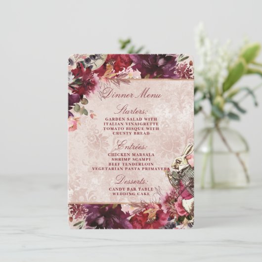 Alice in Wonderland Elegant Bloemendiner Menu (Staand voorkant)