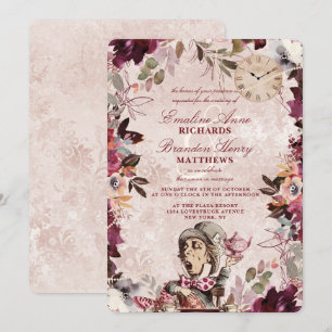 Alice in Wonderland Elegant  Border Bruiloft Kaart