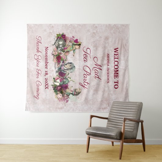 Alice in Wonderland Elegant Tea Party Welkom Wandkleed (In Situ (horizontaal))