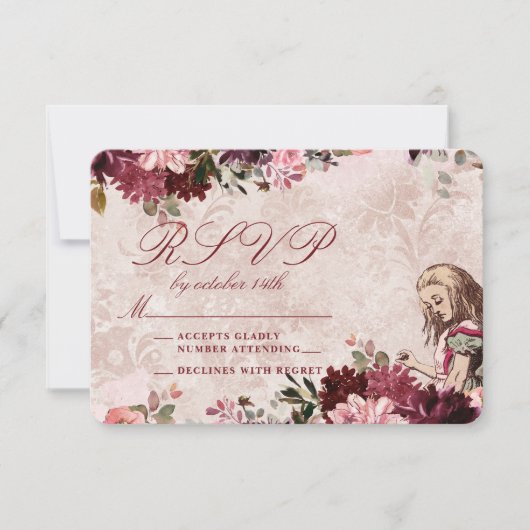 Alice in Wonderland Elegante Bruiloft RSVP Reactie (Voorkant)