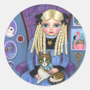 Alice in Wonderland en Dinah Cat Fairy Tale Ronde Sticker