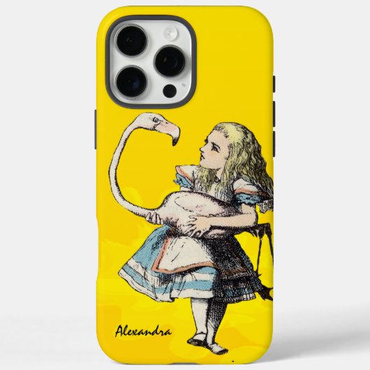 Alice in Wonderland en een Flamingo op Geel Case-Mate iPhone Case (Achterkant)