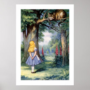  Alice in Wonderland en kat boven de boom Poster