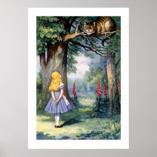 Alice in Wonderland en kat boven de boom Poster
