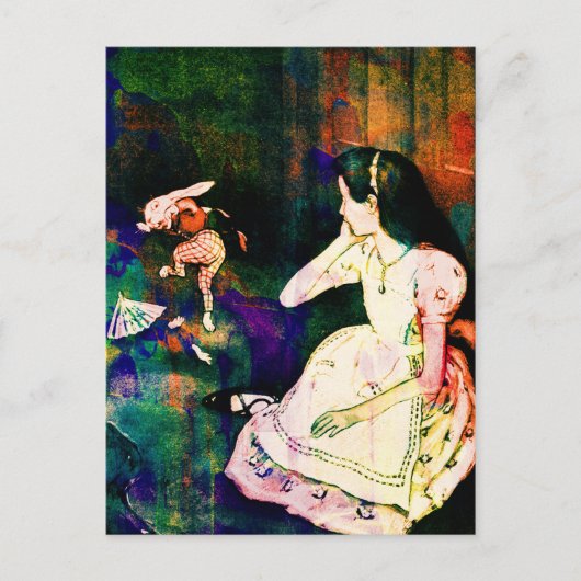 Alice in Wonderland en White Rabbit Waterverf Briefkaart (Voorkant)