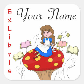 Alice in Wonderland Ex Libris boekenlabel Vierkante Sticker