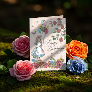 Alice in Wonderland Fairytale Happy Birthday Card Kaart