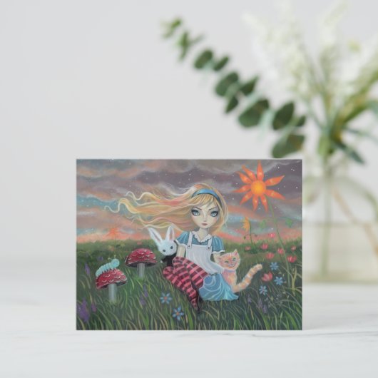 Alice in Wonderland Fantasy Art Briefkaart (Staand voorkant)
