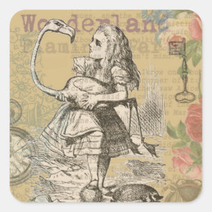 Alice in Wonderland Flamingo Classic Vierkante Sticker