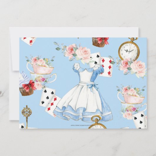 Alice in Wonderland Floral Birthday Tea Afbeelding Bedankkaart (Achterkant)