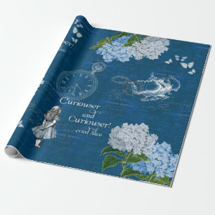 Alice in Wonderland Floral Blue Wrapping Paper Cadeaupapier