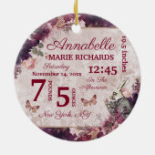 Alice in Wonderland Floral Custom Baby Birth Stats Keramisch Ornament (Achterkant)
