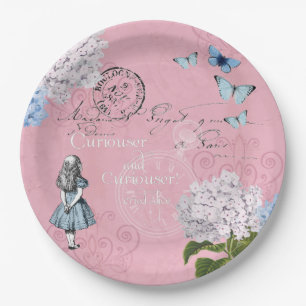 Alice in Wonderland Floral Pink Blue Paper Borden Papieren Bordje