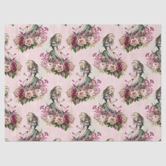 Alice in Wonderland  Floral Pink-ontkoppeling Tissuepapier (Voorkant)