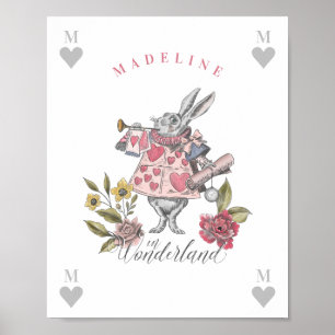  Alice in Wonderland   Floralen van witte konijnen Poster