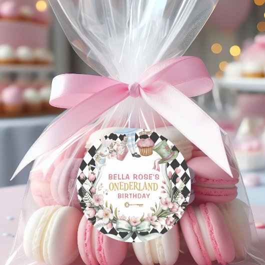 Alice in Wonderland Flower Frame 1st birthday Ronde Sticker