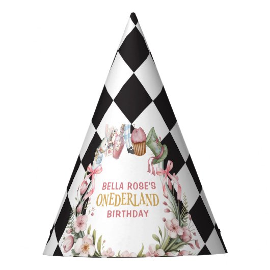 Alice in Wonderland Flower Lijst 1e verjaardag Feesthoedjes (Voorkant)