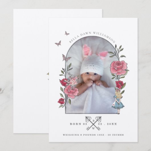  Alice in Wonderland - geboorteaankondiging Kaart (Voorkant / Achterkant)