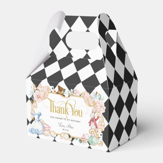 Alice in wonderland, gekke hatter tea party jarig bedankdoosjes (Voorkant Zijde)