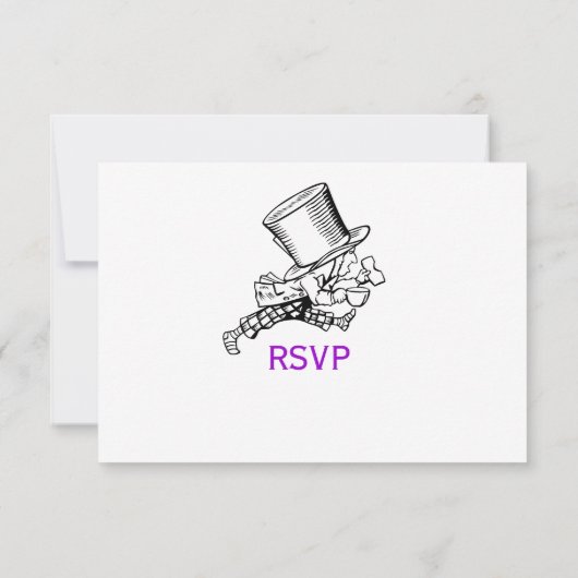 Alice in Wonderland Gekke Hoedenmaker Huwelijks RS RSVP Kaartje (Achterkant)