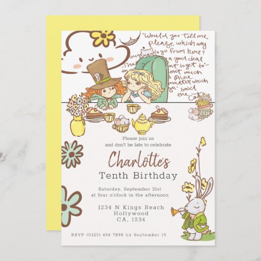 Alice in Wonderland - Gepersonaliseerde Partij Kaart (Voorkant / Achterkant)